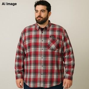 Red Ape Plaid Button Up Shirt Red Black White Long Sleeve Men's 5XL‎